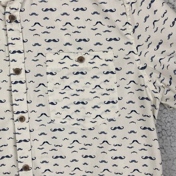 Cactus Man Button Shirt L Slim Fit White Blue Short Sleeve Mustaches Handlebar - Picture 7 of 12